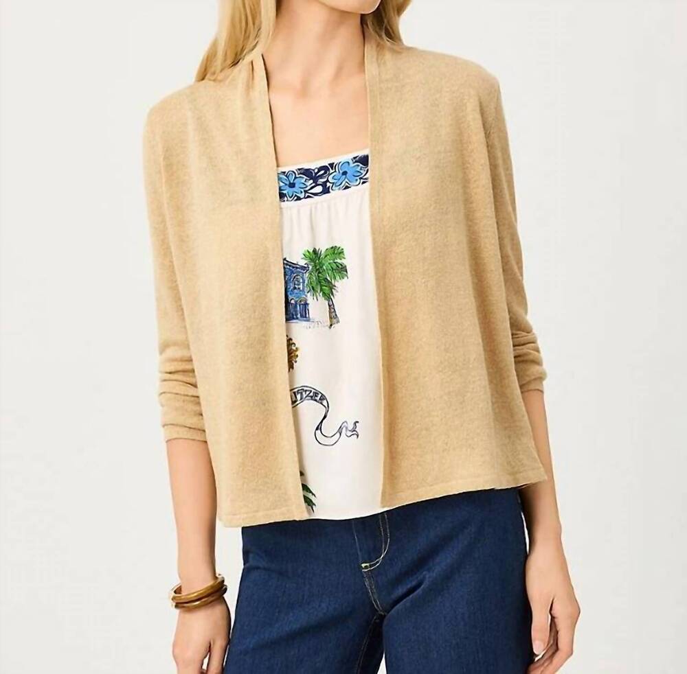 NEW LILLY PULITZER faretta open front cardigan in wicker tan metallic